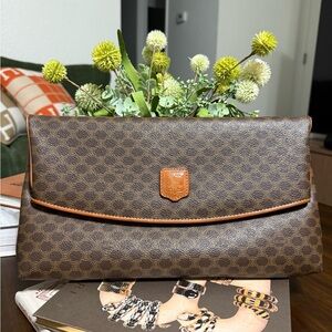 Celine Brown Monogram Leather Clutch